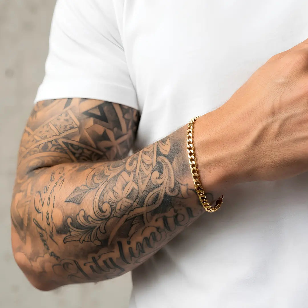 Cuban Link Chain Bracelet – 20cm 4mm Classic Curb Chain Bracelet in 18K Gold Filled & Polished Silver for Men & Women